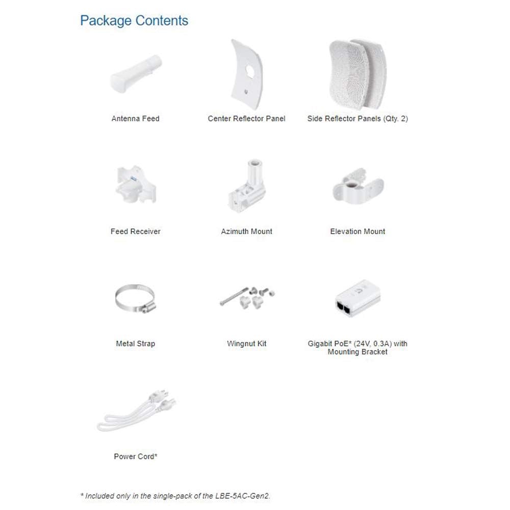 LiteBeam Antenna 802.11ac LBE-5AC-Gen2-US 2X2MIMO airMAX Gen2 5GHz 23dBi 450+ Mbps CPE