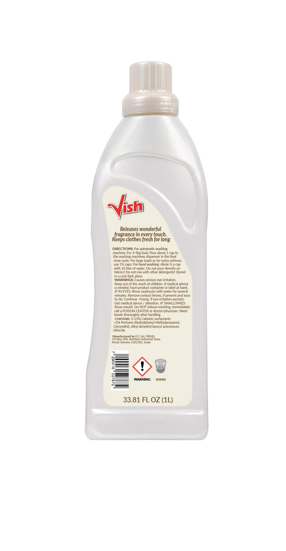 VISH White Concentrated Laundry Softener, Fabric Softener Liquid, unti Wrinkle Guard, Fresh Smell, Fabric Conditioner, Laundry Softener Liquid 33.81 FL Oz - Set of 3