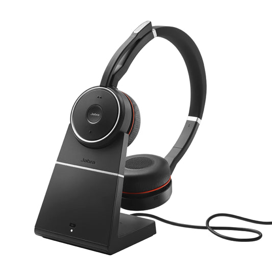 Jabra Evolve 75 SE Stereo Wireless Headset - Bluetooth Headset with Noise-Cancelling Mic, Active Noise Cancellation and Charging Stand - MS Teams Certified, Works with All Other Platforms - Black