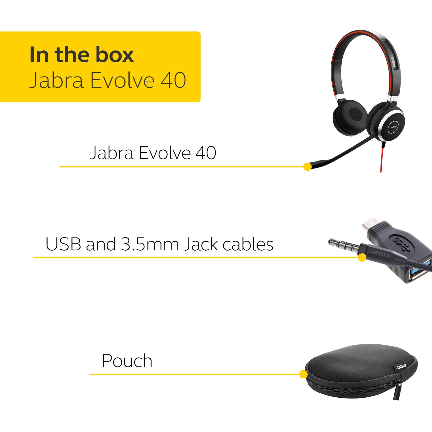 Jabra Evolve 40 Professional Wired Headset, Stereo, MS-Optimized – Telephone Headset for Greater Productivity, Superior Sound for Calls and Music, 3.5mm Jack/USB Connection