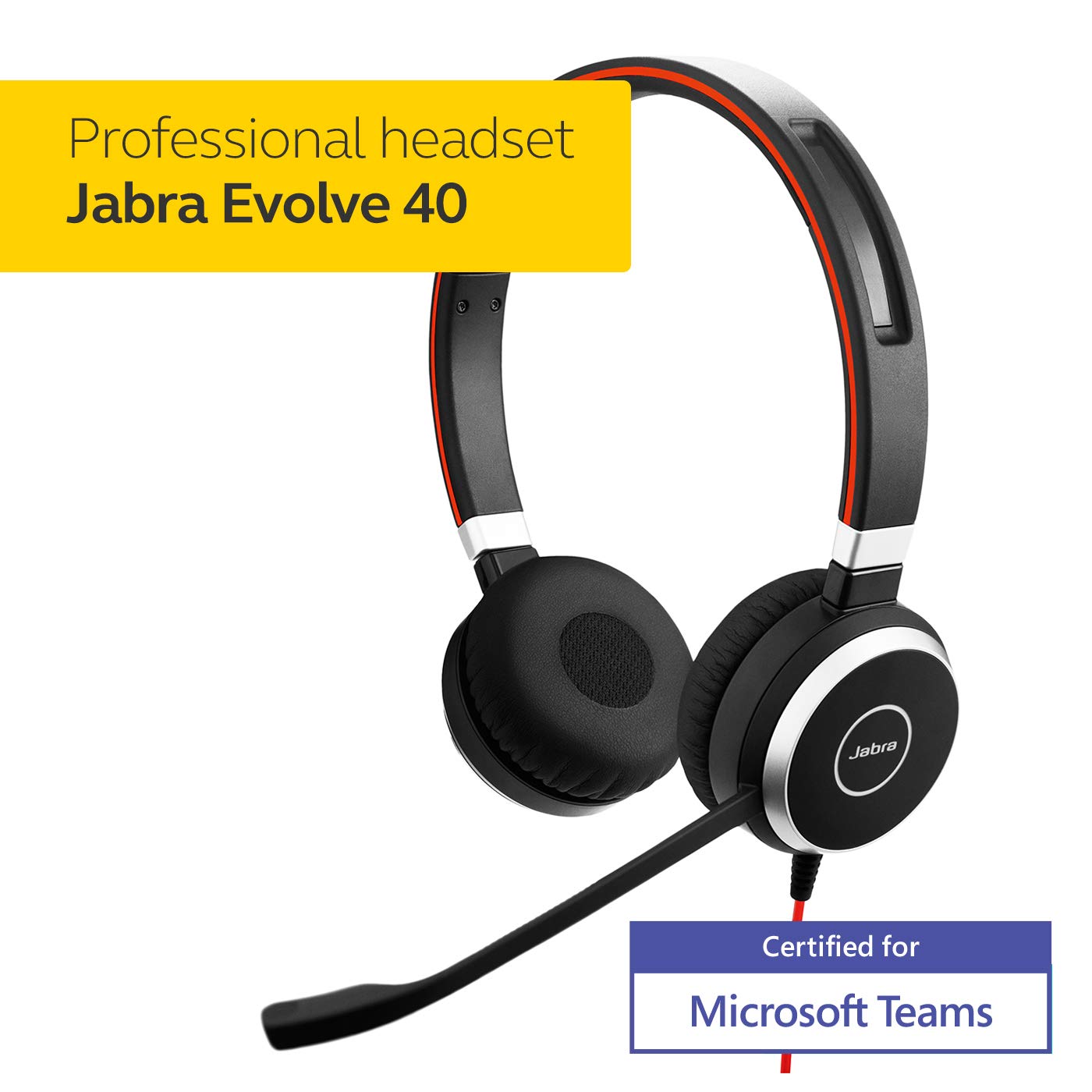 Jabra Evolve 40 Professional Wired Headset, Stereo, MS-Optimized – Telephone Headset for Greater Productivity, Superior Sound for Calls and Music, 3.5mm Jack/USB Connection