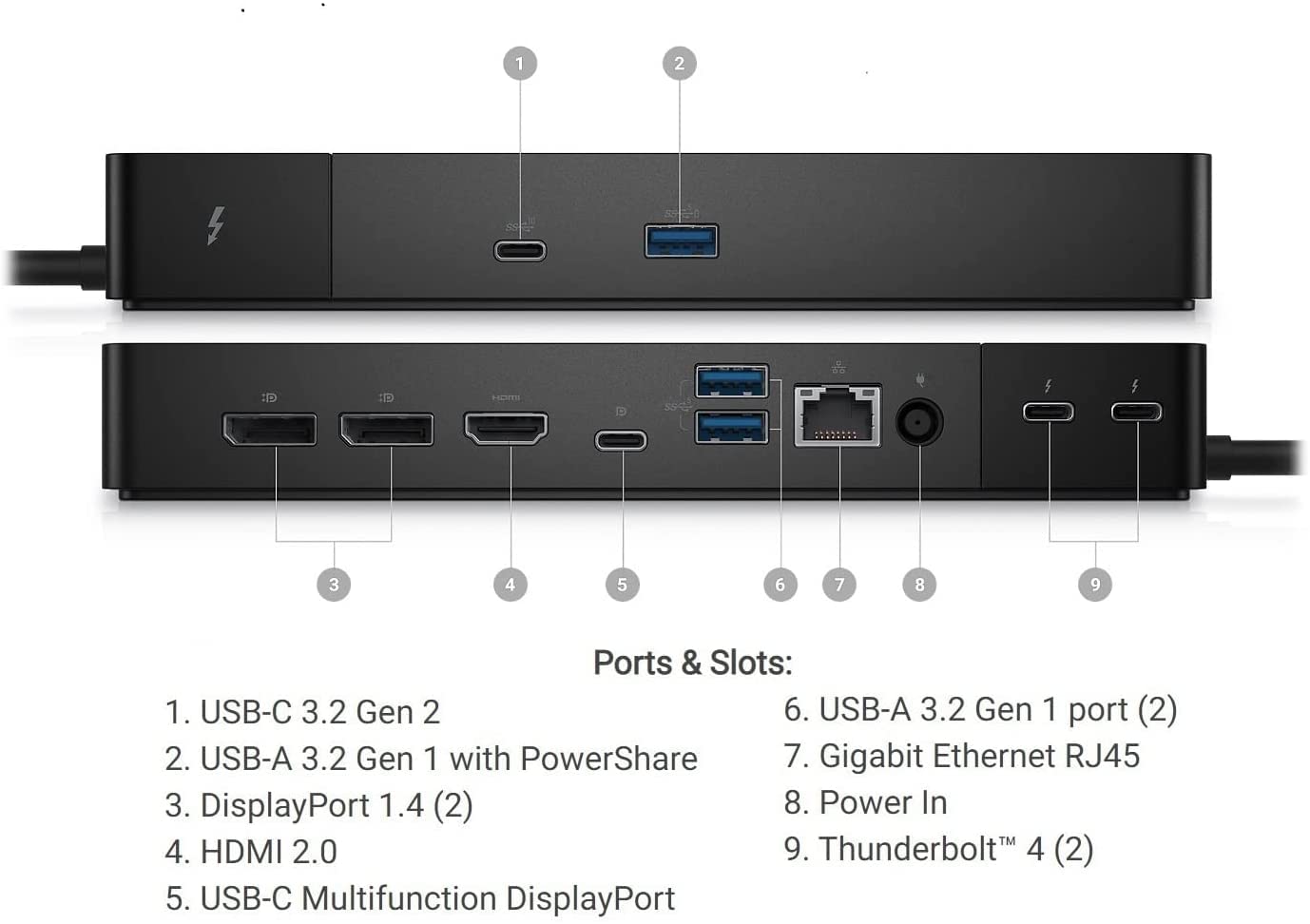 Dell WD22TB4 Docking Station | HDMI, DP, GigE DELL, 10,100,1000 Mbit/s, Black, 5120 x 2880 Pixels, DC