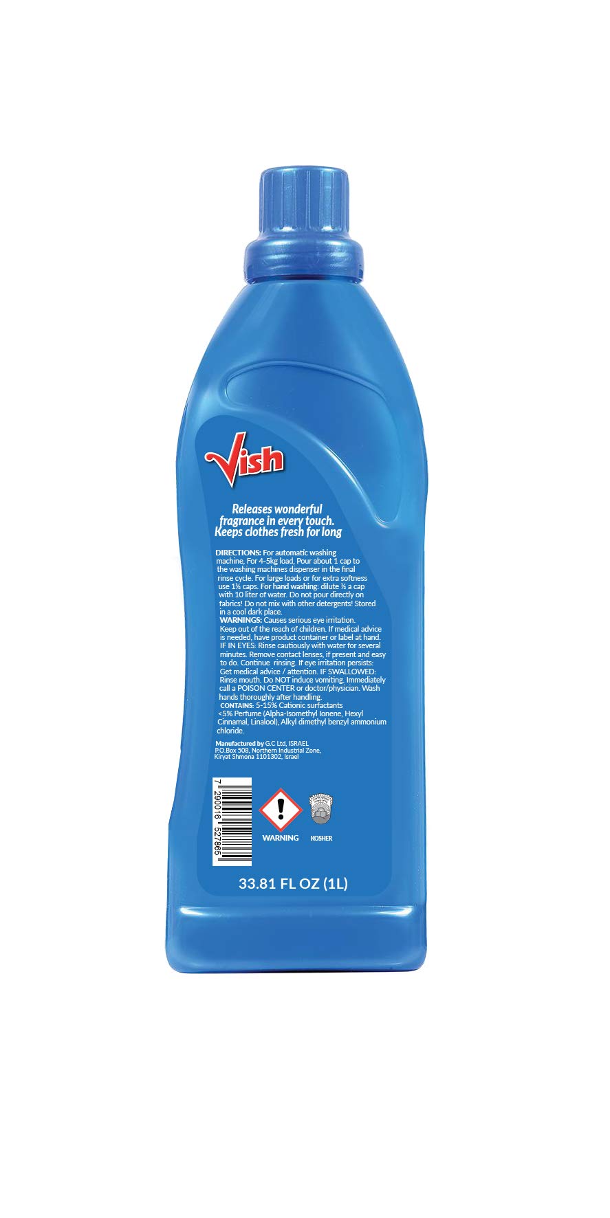 VISH Blue Concentrated Laundry Softener, Fabric Softener Liquid, unti Wrinkle Guard, Fresh Smell, Fabric Conditioner, Laundry Softener Liquid 33.81 FL Oz - Set of 3