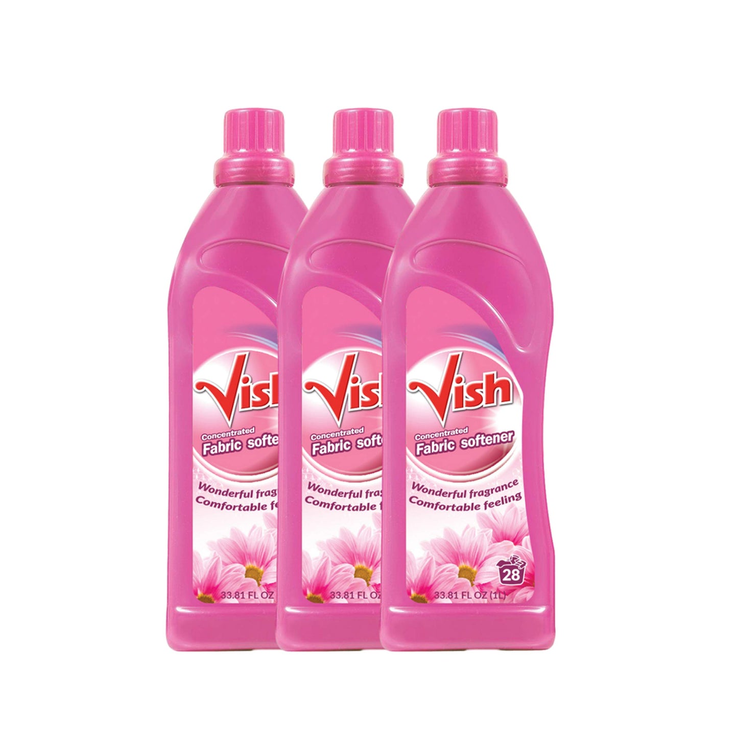 VISH Pink Concentrated Laundry Softener, Fabric Softener Liquid, unti Wrinkle Guard, Fresh Smell, Fabric Conditioner, Laundry Softener Liquid 33.81 FL Oz - Set of 3