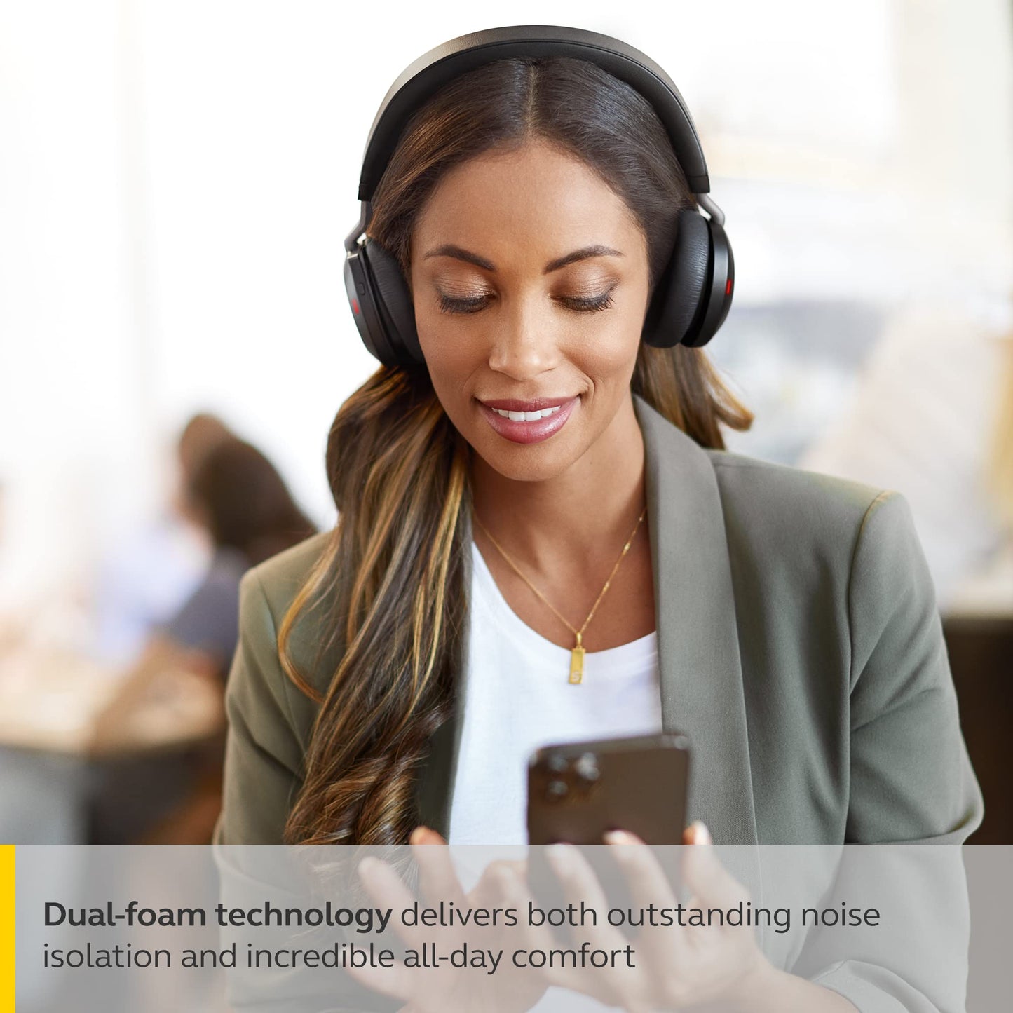 Jabra Evolve2 75 PC Wireless Headset with 8-Microphone Technology - Dual Foam Stereo Headphones with Adjustable Advanced Active Noise Cancelling, USB-A Bluetooth Adapter and UC Compatibility - Black