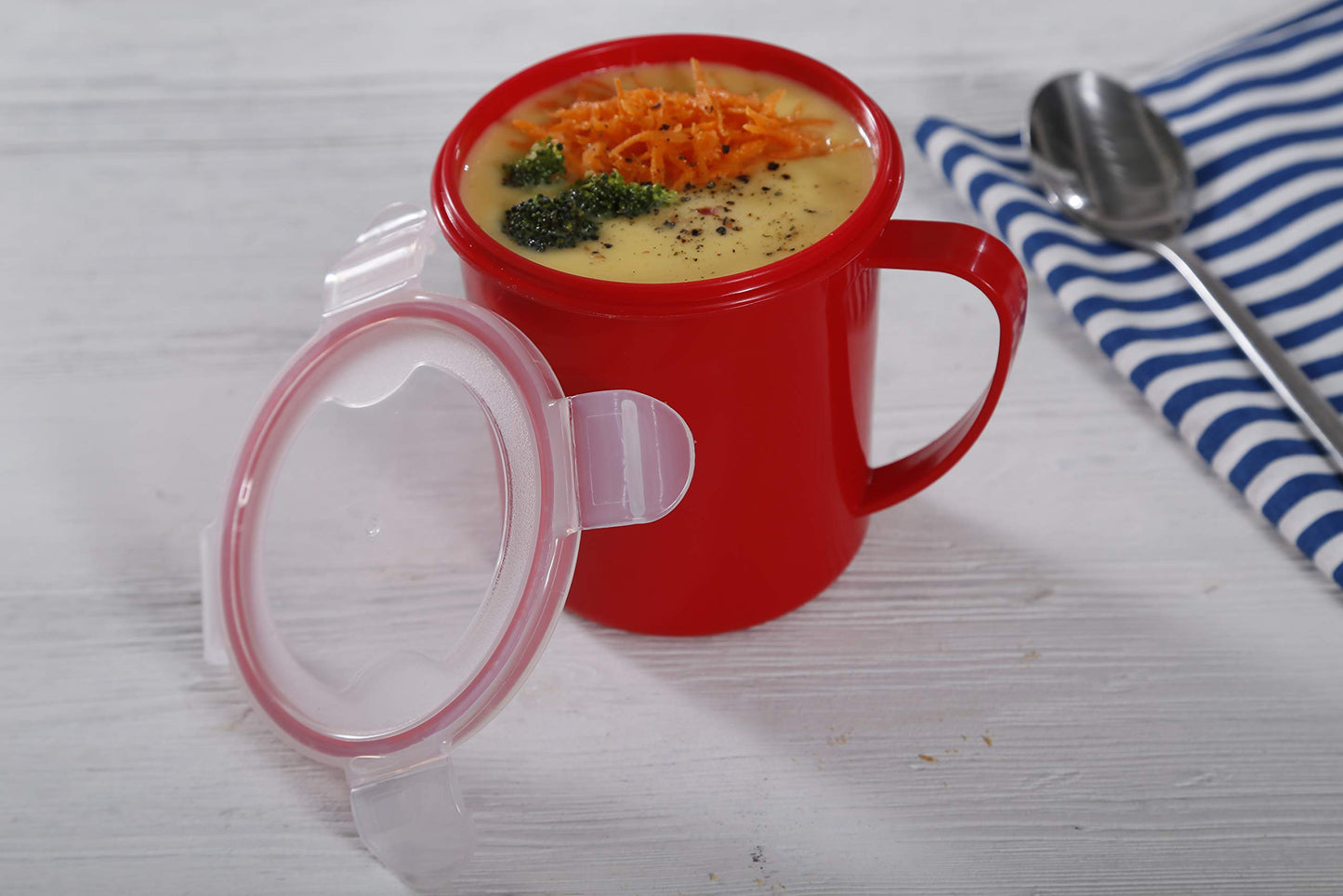 Soup Mugs with Handles designed to heat Soup, noodles, hot beverages, and more in the microwave, to go Cup, Soup Mug, for your home, office, make from quality Plastic with Lips