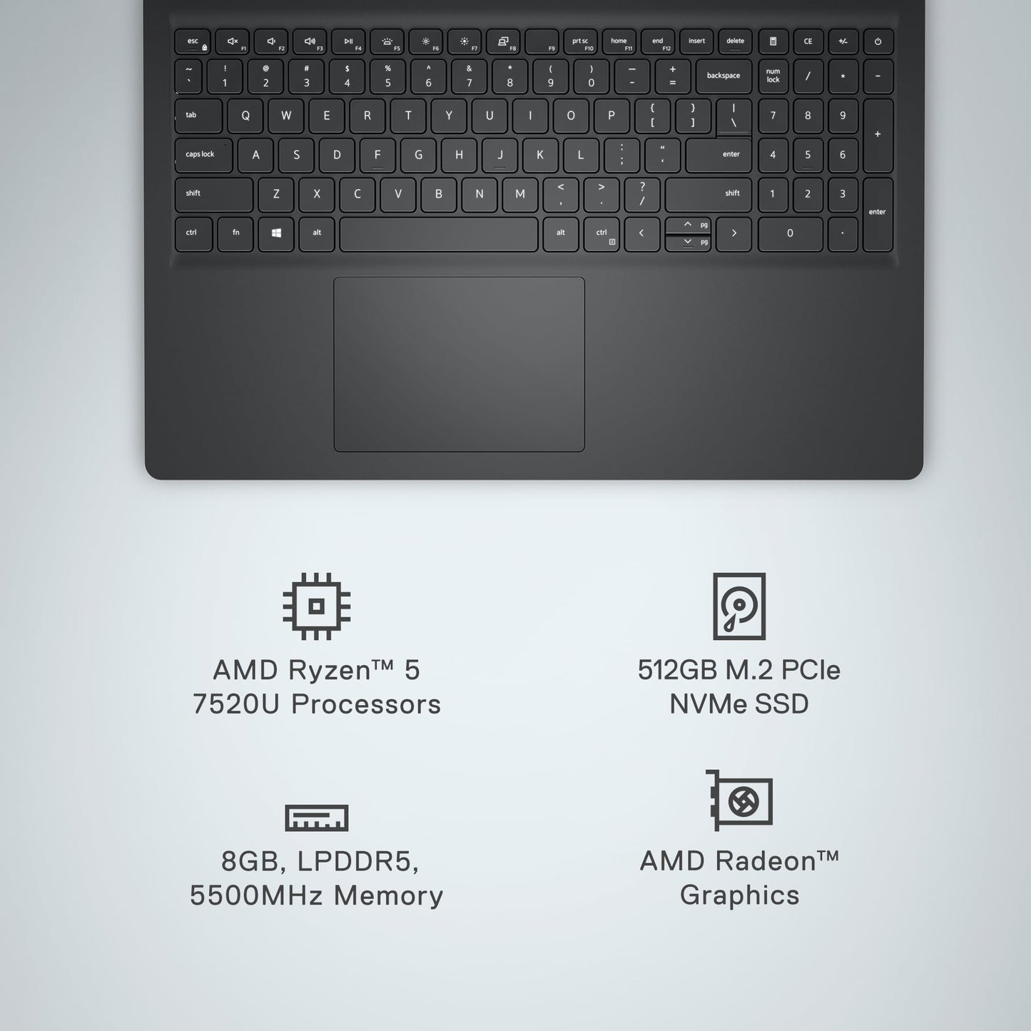 Dell Inspiron 3535 Laptop - 15.6-inch FHD (1920 x 1080) Display, AMD Ryzen 5 7520U Processor, 8GB DDR4 RAM, 512GB SSD, AMD Radeon Graphics, Windows 11 Home, 6-Months Migrate - Carbon Black