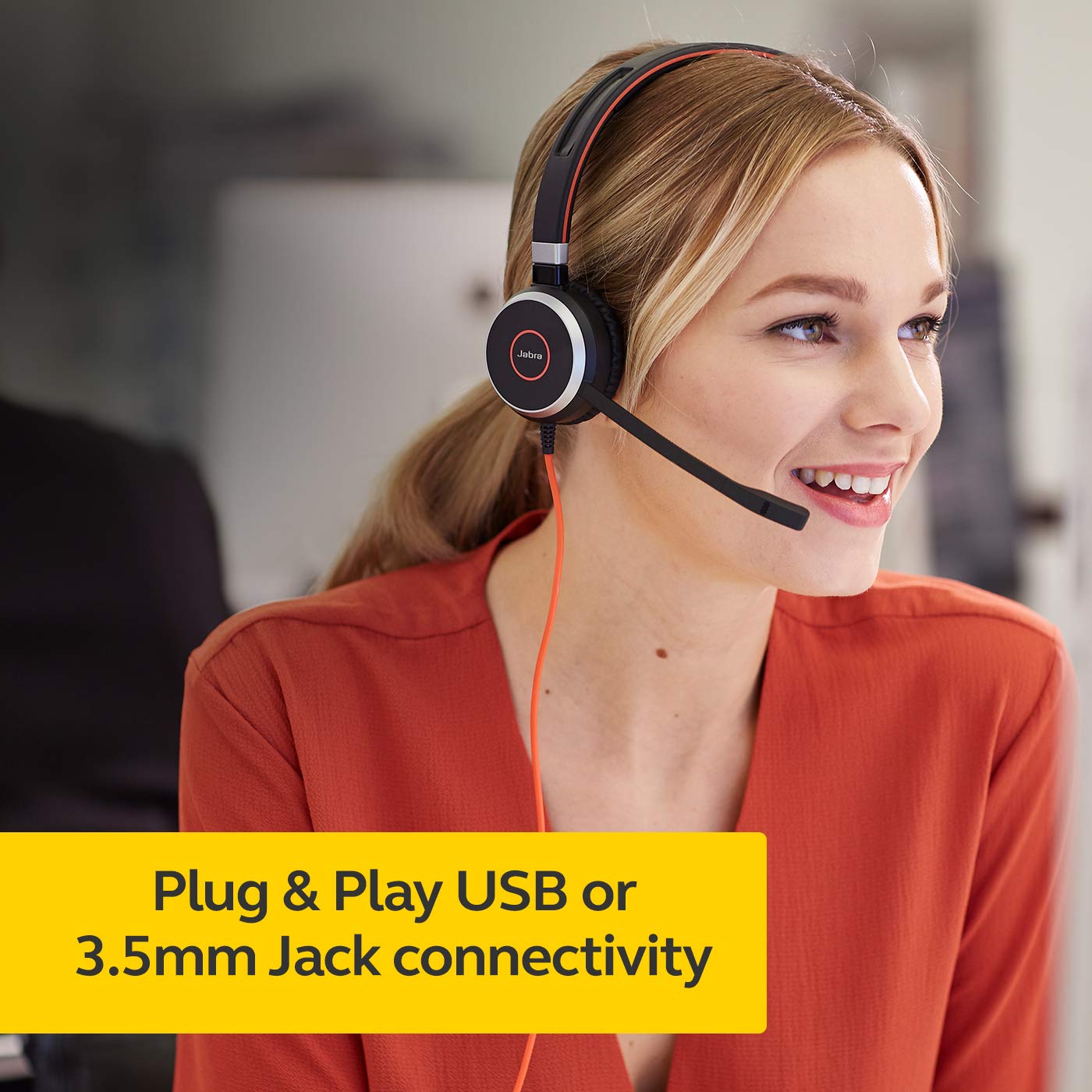 Jabra Evolve 40 Professional Wired Headset, Stereo, MS-Optimized – Telephone Headset for Greater Productivity, Superior Sound for Calls and Music, 3.5mm Jack/USB Connection