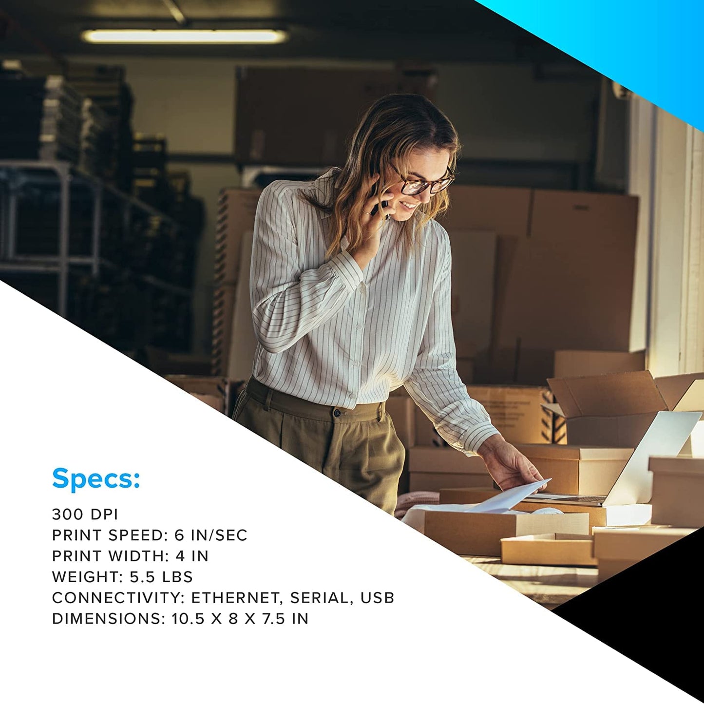 ZEBRA ZD621 Thermal Transfer Desktop Printer 300 dpi Print Width 4 inch USB Serial Ethernet Connectivity ZD6A043-301F00EZ, Requires Thermal Ribbon for Use