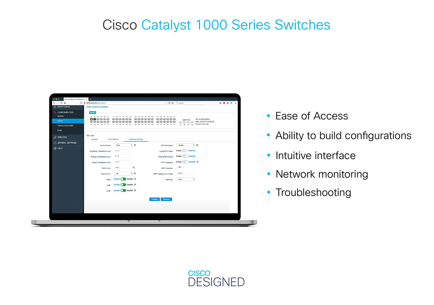 Cisco Catalyst 1000-48T-4G-L Network Switch, 48 Gigabit Ethernet Ports, 4 1G SFP Uplink Ports, Enhanced Limited (C1000-48T-4G-L)