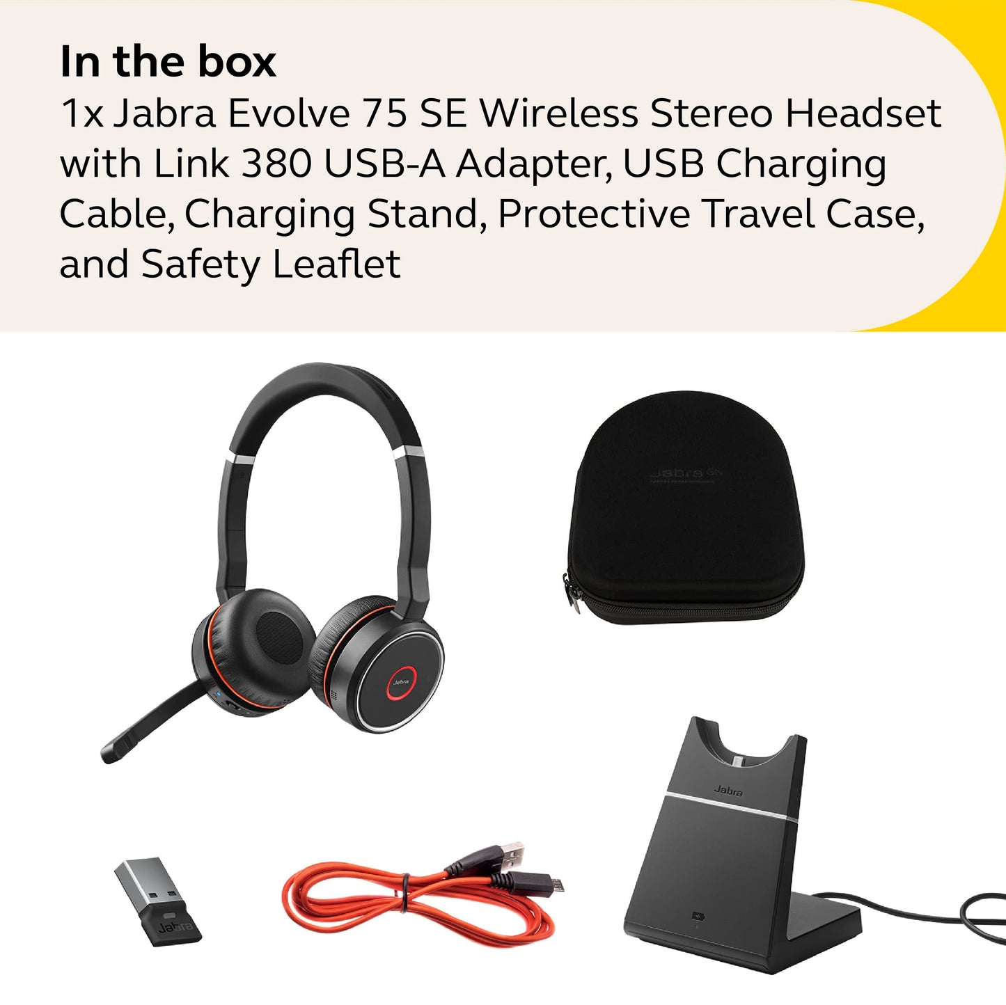 Jabra Evolve 75 SE Stereo Wireless Headset - Bluetooth Headset with Noise-Cancelling Mic, Active Noise Cancellation and Charging Stand - MS Teams Certified, Works with All Other Platforms - Black