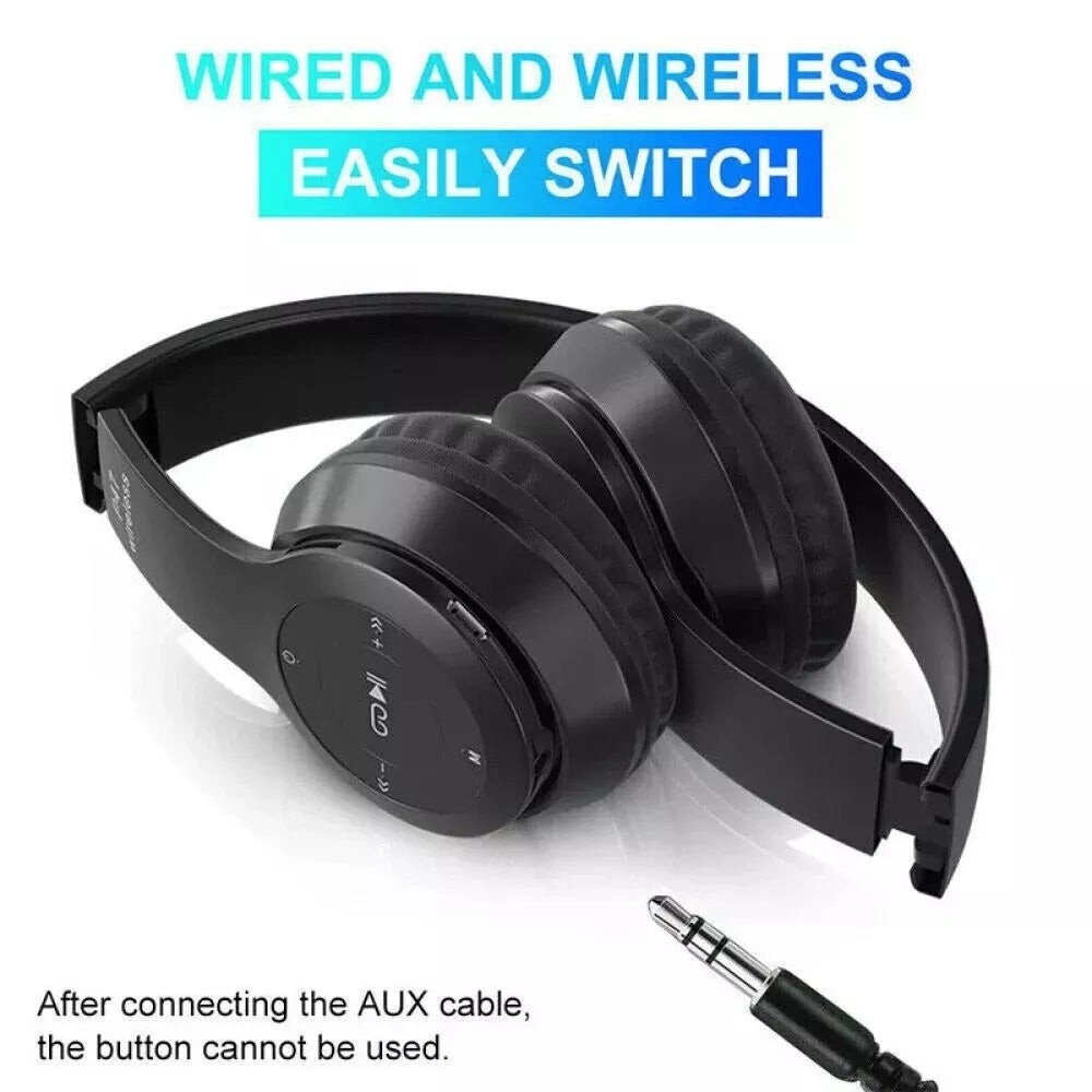 P47 Foldable Wireless Bluetooth Stereo FM Over Ear Headphones