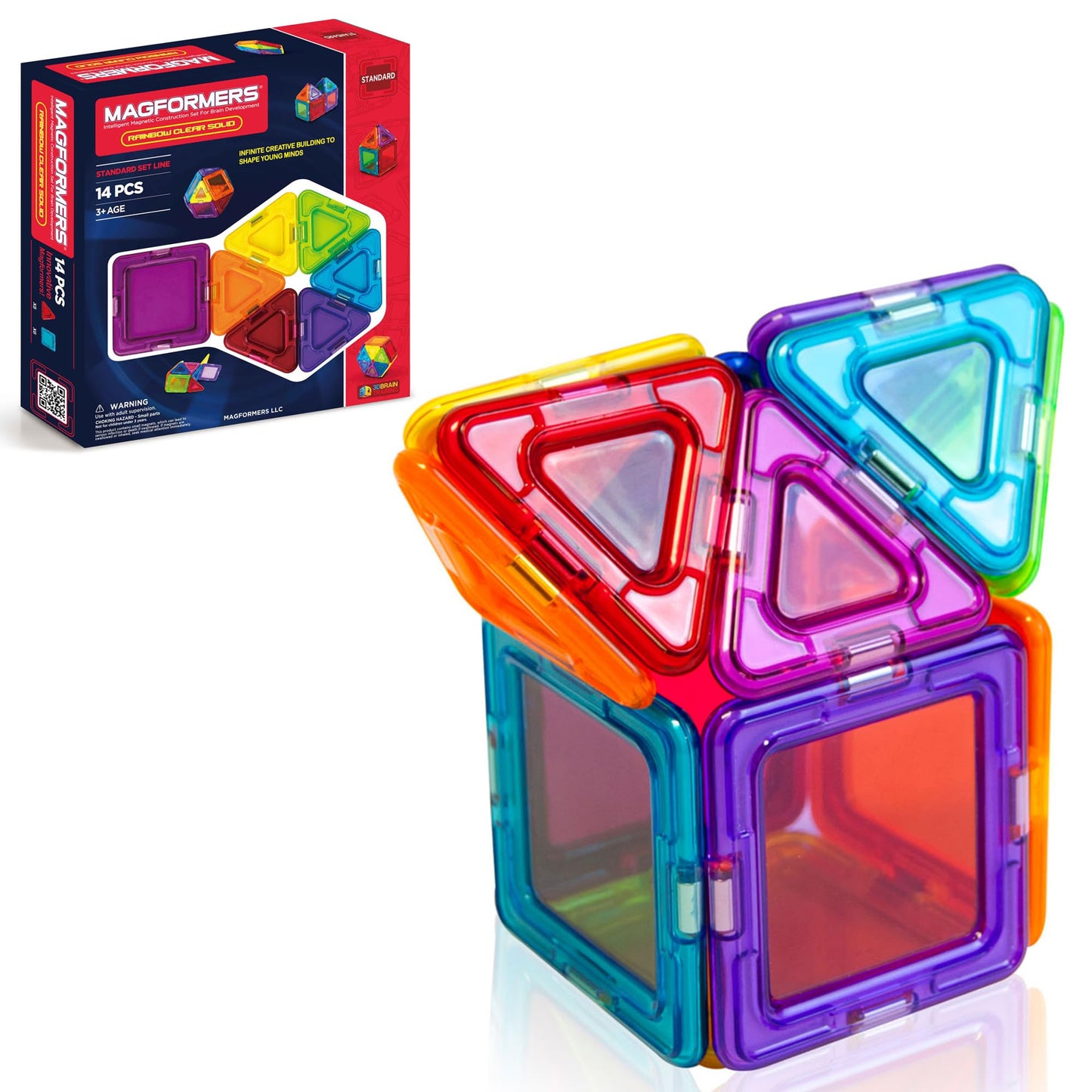 Magformers Solids Clear Rainbow 14 Pc Set - Magnetic Tiles Building Blocks, Educational Kit, STEM Toy Set - Magnetic Building Tiles for Kids to Develop Problem-Solving Abilities and Shape Recognition