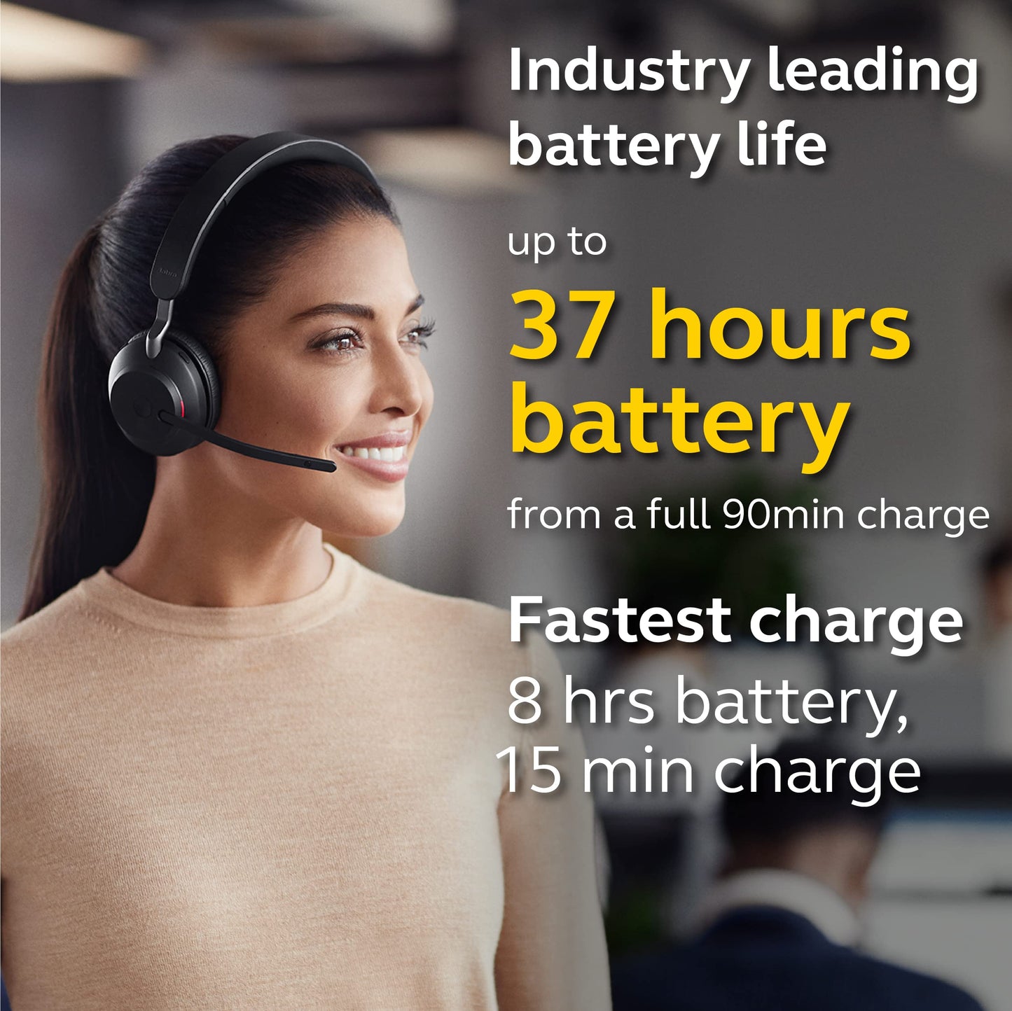 Jabra Evolve2 65 UC Wireless Headphones with Link380c, Stereo, Black – Wireless Bluetooth Headset for Calls and Music, 37 Hours of Battery Life, Passive Noise Cancelling Headphones
