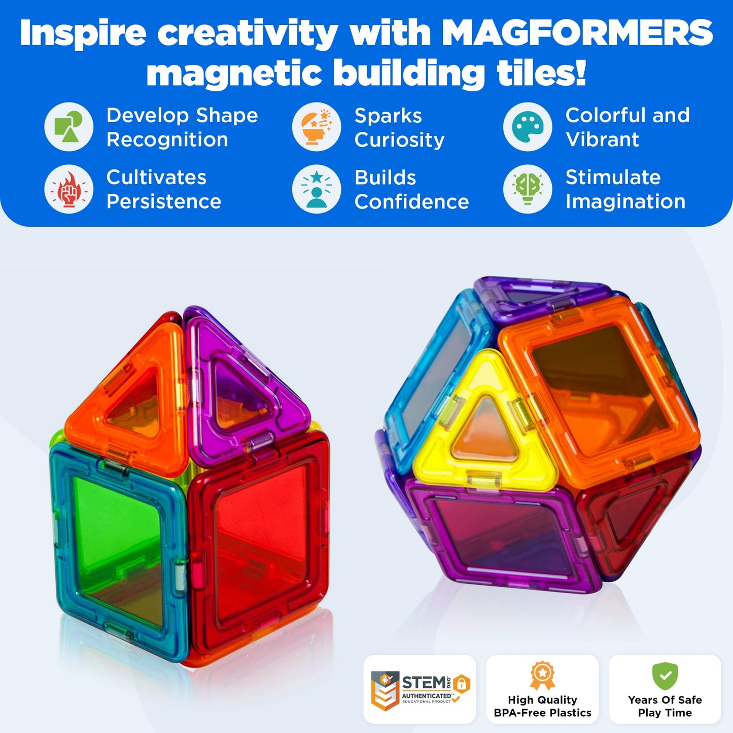 Magformers Solids Clear Rainbow 14 Pc Set - Magnetic Tiles Building Blocks, Educational Kit, STEM Toy Set - Magnetic Building Tiles for Kids to Develop Problem-Solving Abilities and Shape Recognition