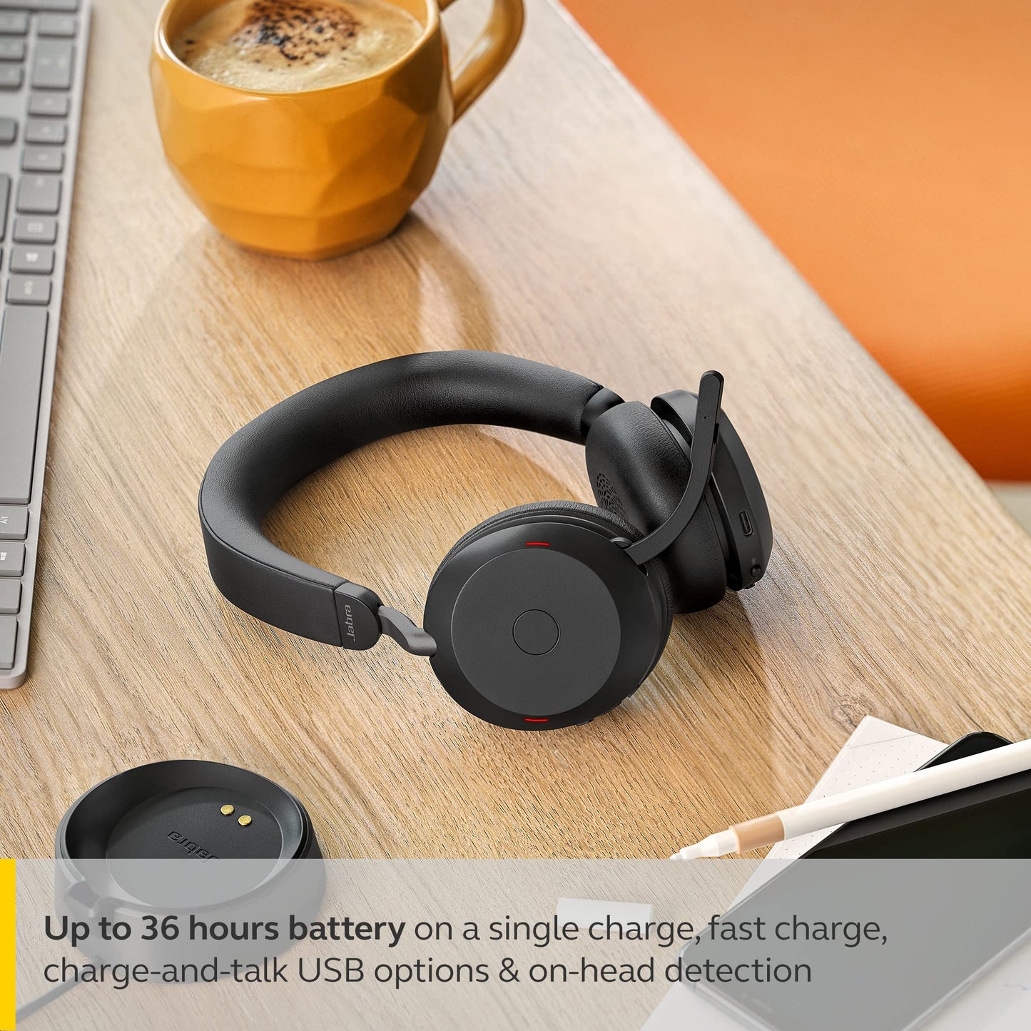 Jabra Evolve2 75 PC Wireless Headset with 8-Microphone Technology - Dual Foam Stereo Headphones with Adjustable Advanced Active Noise Cancelling, USB-A Bluetooth Adapter and UC Compatibility - Black