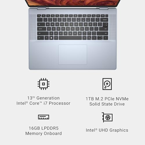 Dell Inspiron 16 Plus 7640 Laptop - 16.0-inch 16:10 2.5K Display, Intel Core i7-13620H Processor, 16GB LPDDR5 RAM, 1TB SSD, Intel UHD Graphics, Windows 11 Home, Blue