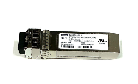 HPE 845398-B21 25Gb SFP28 SR 100m Transceiver Module - for Optical Network, Data Networking - 1 x LC Duplex 25GBase-SR Network - Optical Fiber - Multi-Mode - 25 Gigabit Ethernet