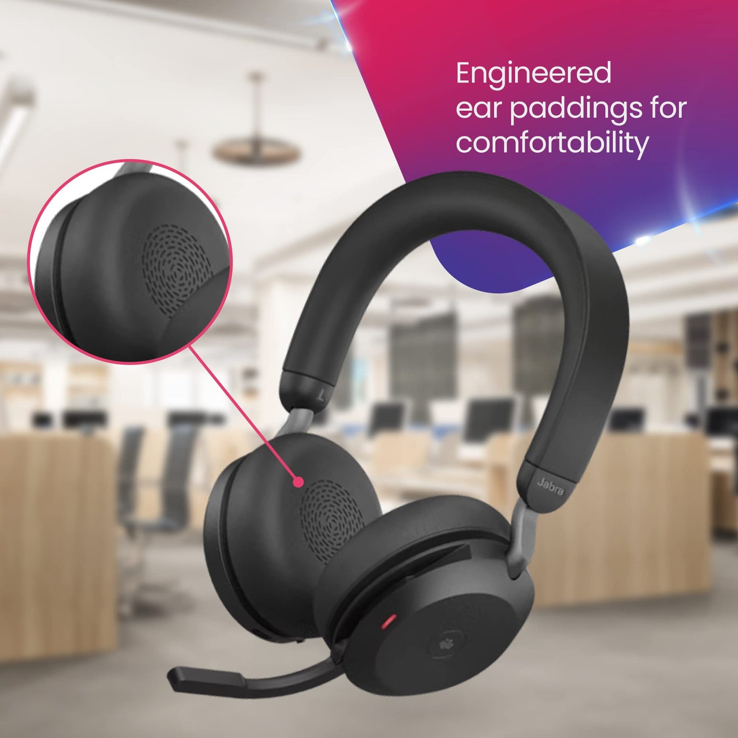Jabra Evolve2 75 Wireless Headset Stereo MS, USB A Bluetooth Dongle, Compatible with Zoom, Webex, Smartphones, Tablets, PC or MAC, 27599-999-999, with GTW Mobile Wallet & Global Teck Gold Support Plan