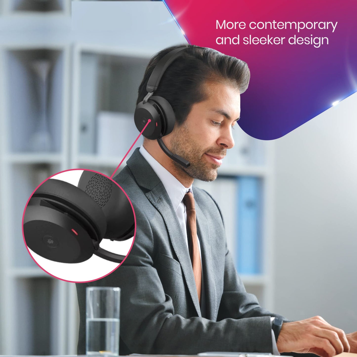 Jabra Evolve2 75 Wireless Headset Stereo MS, USB A Bluetooth Dongle, Compatible with Zoom, Webex, Smartphones, Tablets, PC or MAC, 27599-999-999, with GTW Mobile Wallet & Global Teck Gold Support Plan