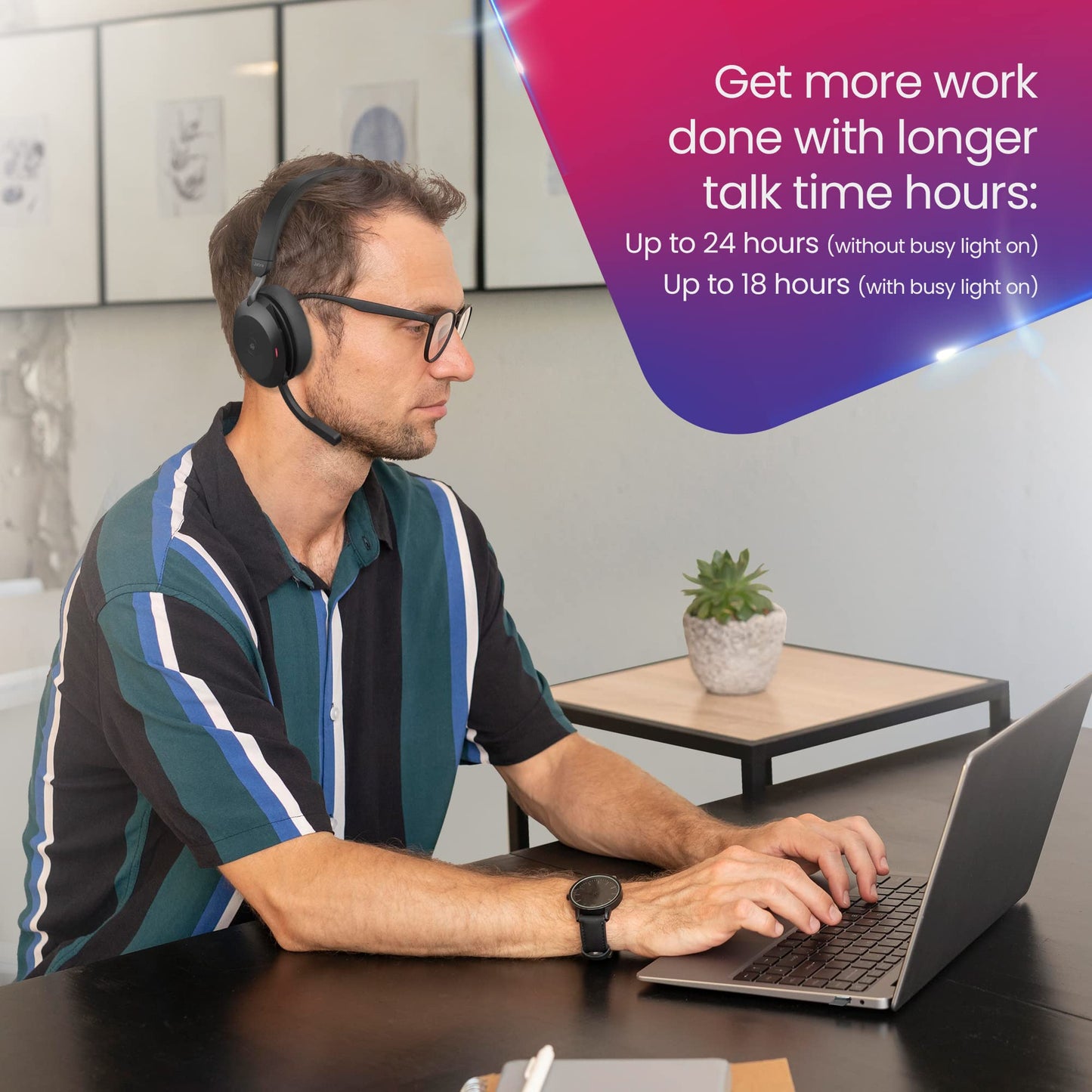 Jabra Evolve2 75 Wireless Headset Stereo MS, USB A Bluetooth Dongle, Compatible with Zoom, Webex, Smartphones, Tablets, PC or MAC, 27599-999-999, with GTW Mobile Wallet & Global Teck Gold Support Plan