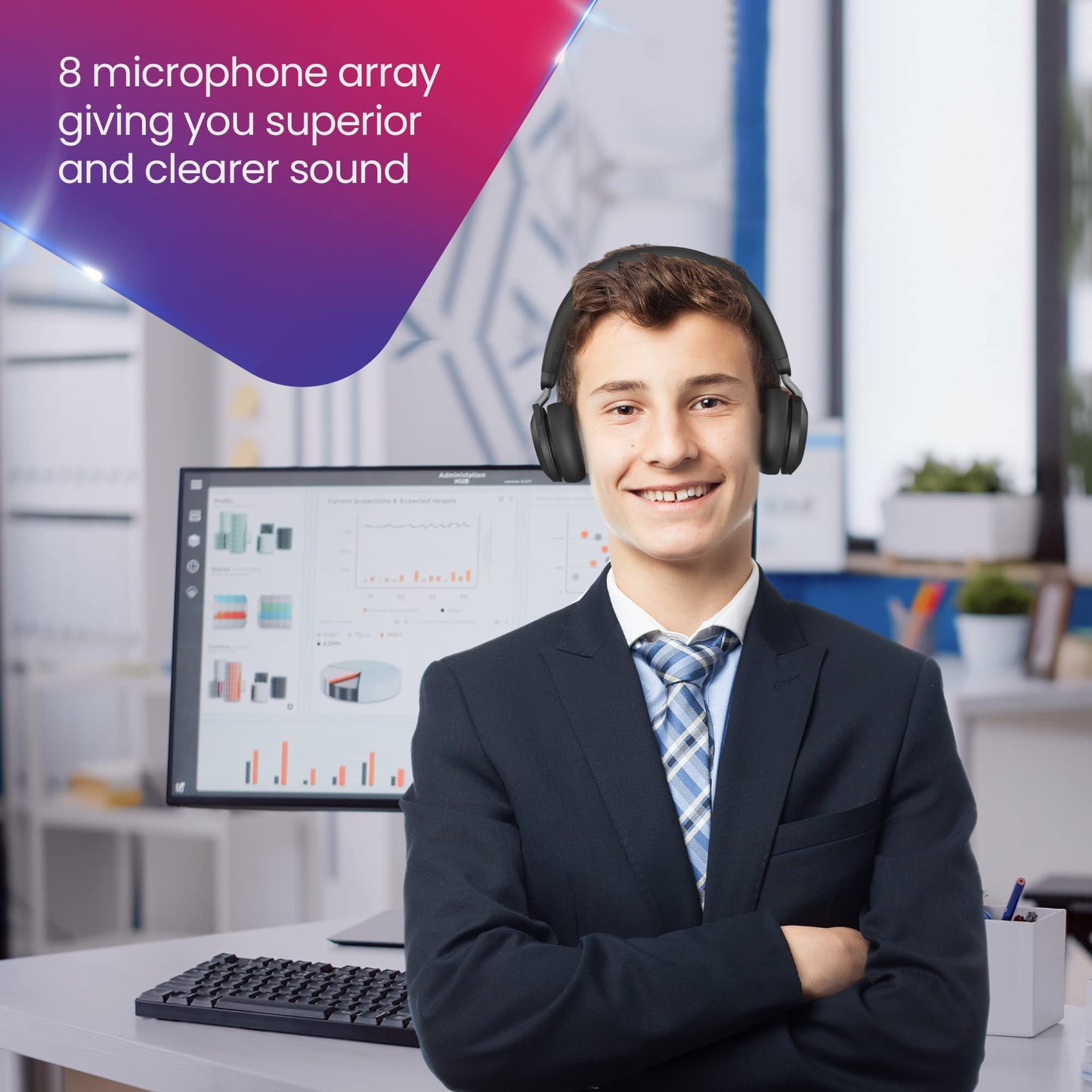 Jabra Evolve2 75 Wireless Headset Stereo MS, USB A Bluetooth Dongle, Compatible with Zoom, Webex, Smartphones, Tablets, PC or MAC, 27599-999-999, with GTW Mobile Wallet & Global Teck Gold Support Plan