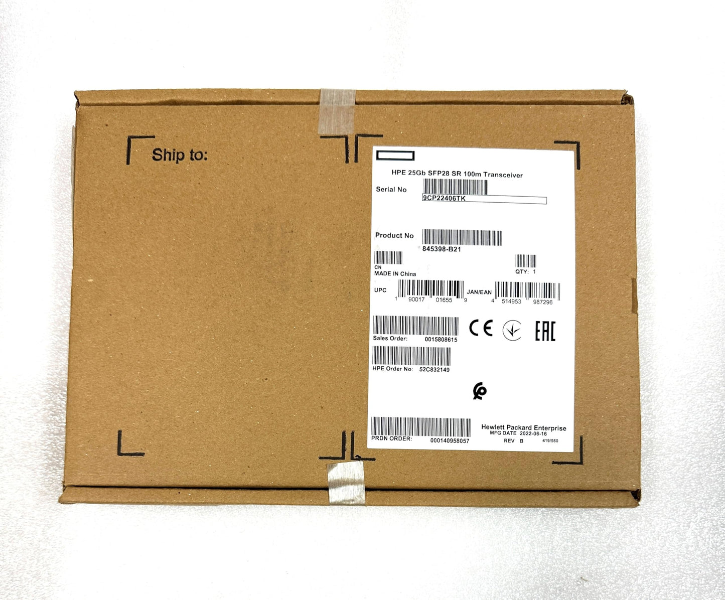 HPE 845398-B21 25Gb SFP28 SR 100m Transceiver Module - for Optical Network, Data Networking - 1 x LC Duplex 25GBase-SR Network - Optical Fiber - Multi-Mode - 25 Gigabit Ethernet